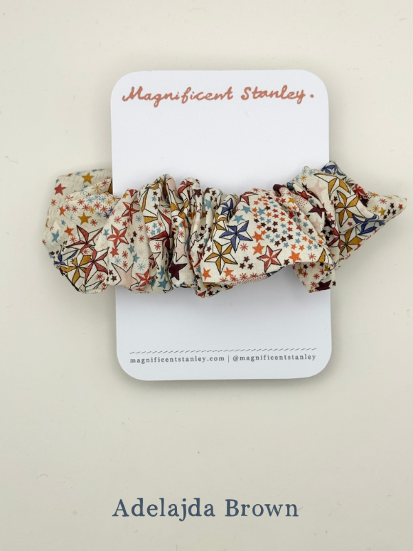 Magnificent Stanley Liberty print hair scrunchie in adelajda brown star print
