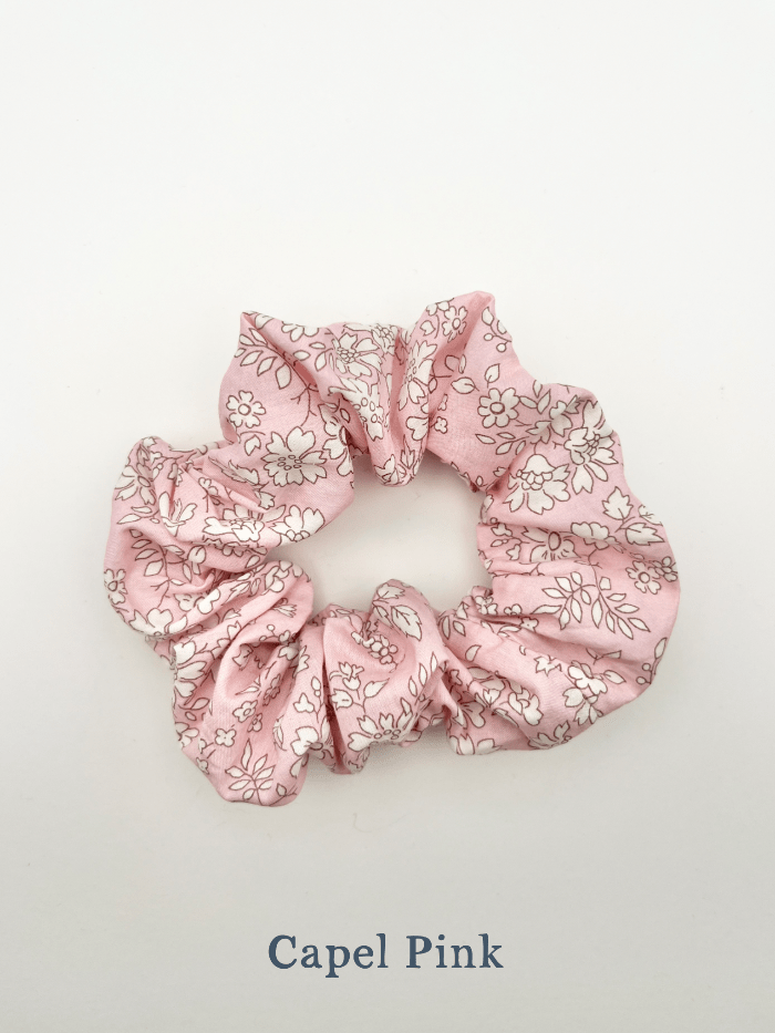 Liberty print hair scrunchie in Capel Pink tana lawn cotton
