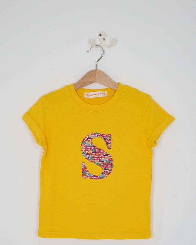 Magnificent Stanley Tee Initial Yellow T-Shirt in Hop On Hop Off Red Liberty Print