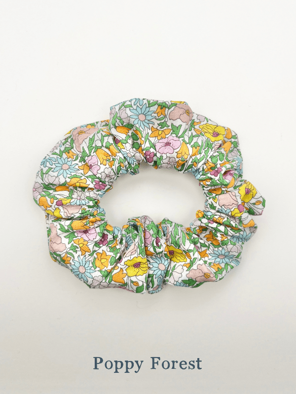 Liberty print hair scrunchie in Poppy Forest tana lawn cotton
