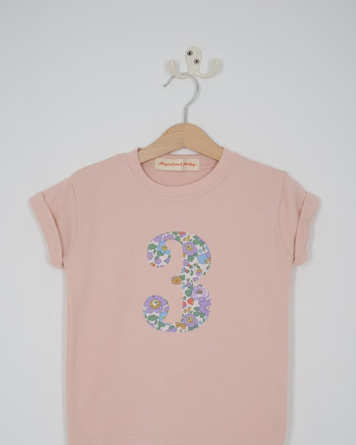 Magnificent Stanley Tee Number 3 Pink T-Shirt in Betsy Purple floral Liberty Print