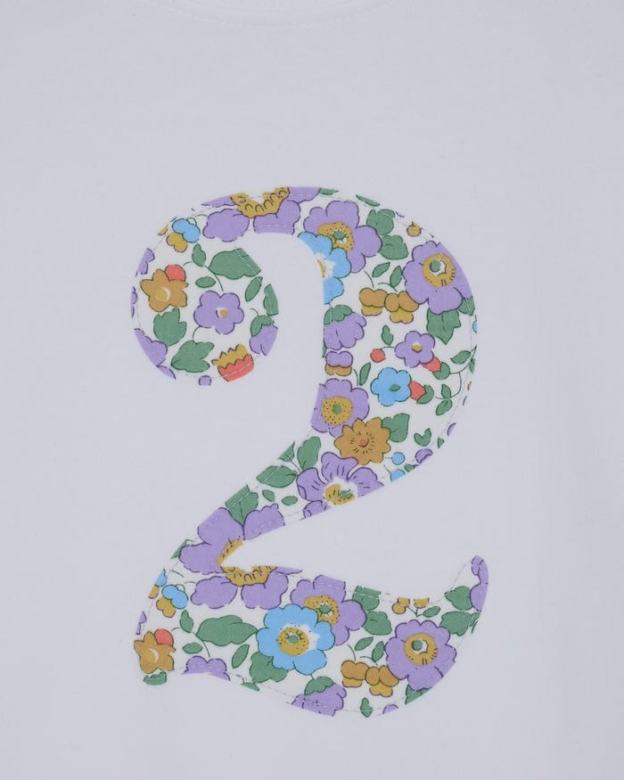 Magnificent Stanley kids birthday Number White T-Shirt in Betsy Purple Liberty Print