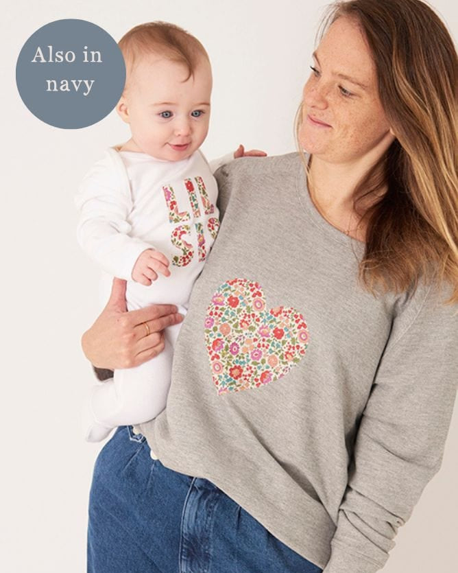 Magnificent Stanley Ladies Sweatshirt Heart Grey Ladies Sweatshirt in your Choice of Liberty Print