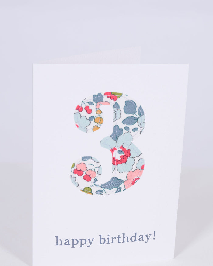 Magnificent Stanley Cards Liberty Print Birthday Card 3rd birthday number 3 card in Liberty floral Betsy print