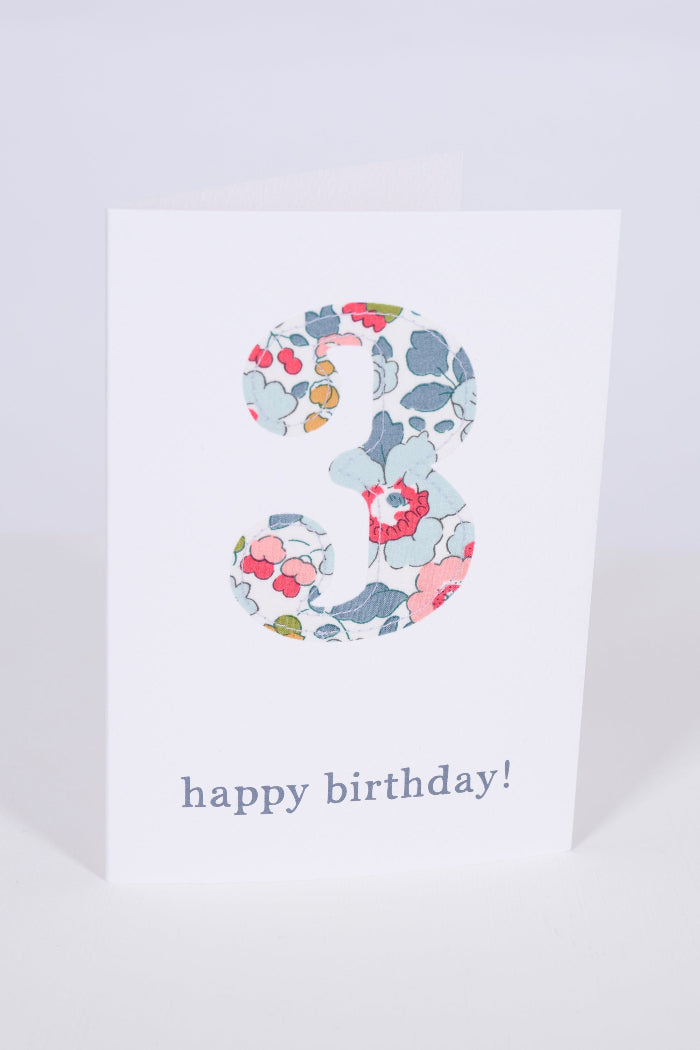 Magnificent Stanley Cards Liberty Print Birthday Card 3rd birthday number 3 card in Liberty floral Betsy print