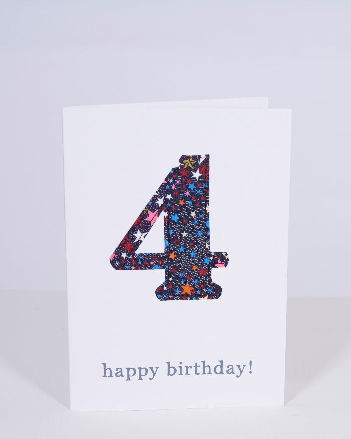 Magnificent Stanley Cards Liberty Print Birthday Card 4th birthday number 4 card in Liberty star print