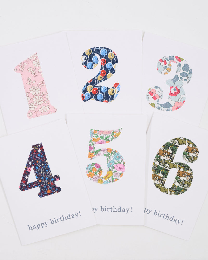 Magnificent Stanley Liberty Print Birthday Card liberty print numbers sewn onto white greetings cards