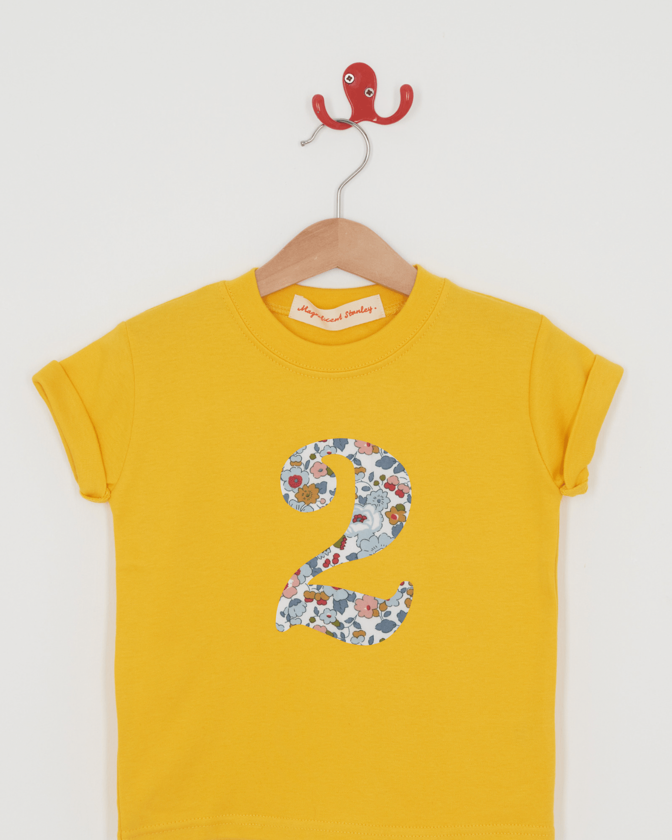 Magnificent Stanley Tee CREATE YOUR OWN Personalised or Age Yellow Liberty Print T-Shirt