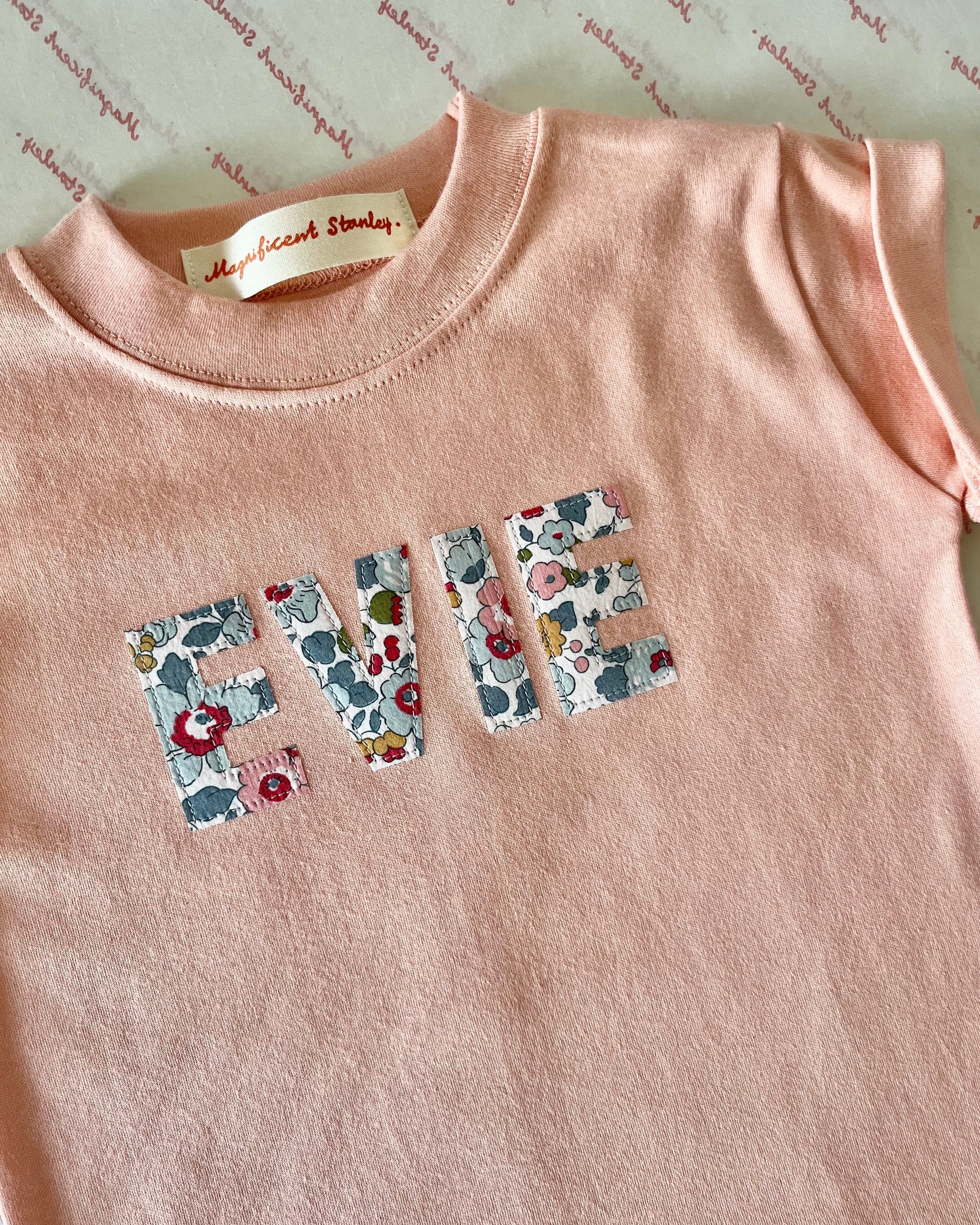 Magnificent Stanley Tee Dusty Pink Name Tee in Choice of Liberty Print