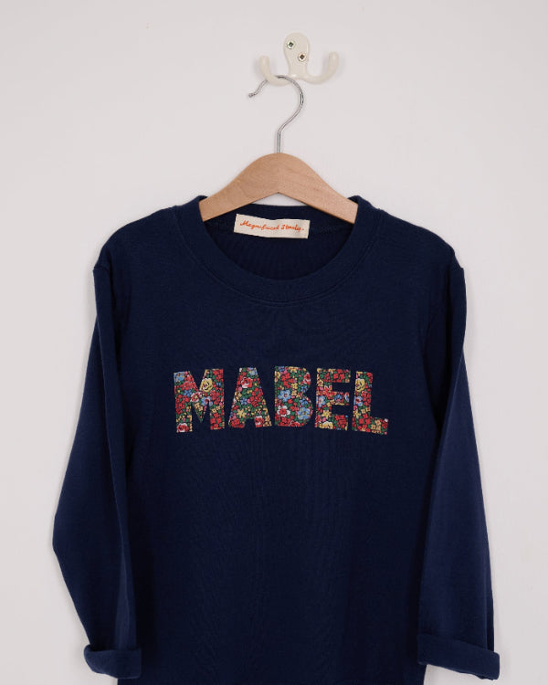 Magnificent Stanley Tee Name Navy Tee in Choice of Liberty Print
