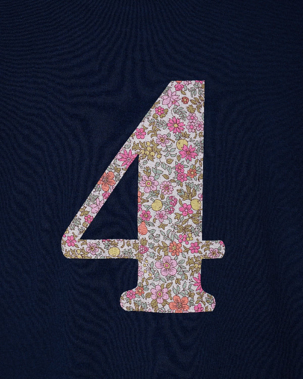 a Magnificent Stanley kids Number Navy T-Shirt in Fruit Punch Liberty Print.