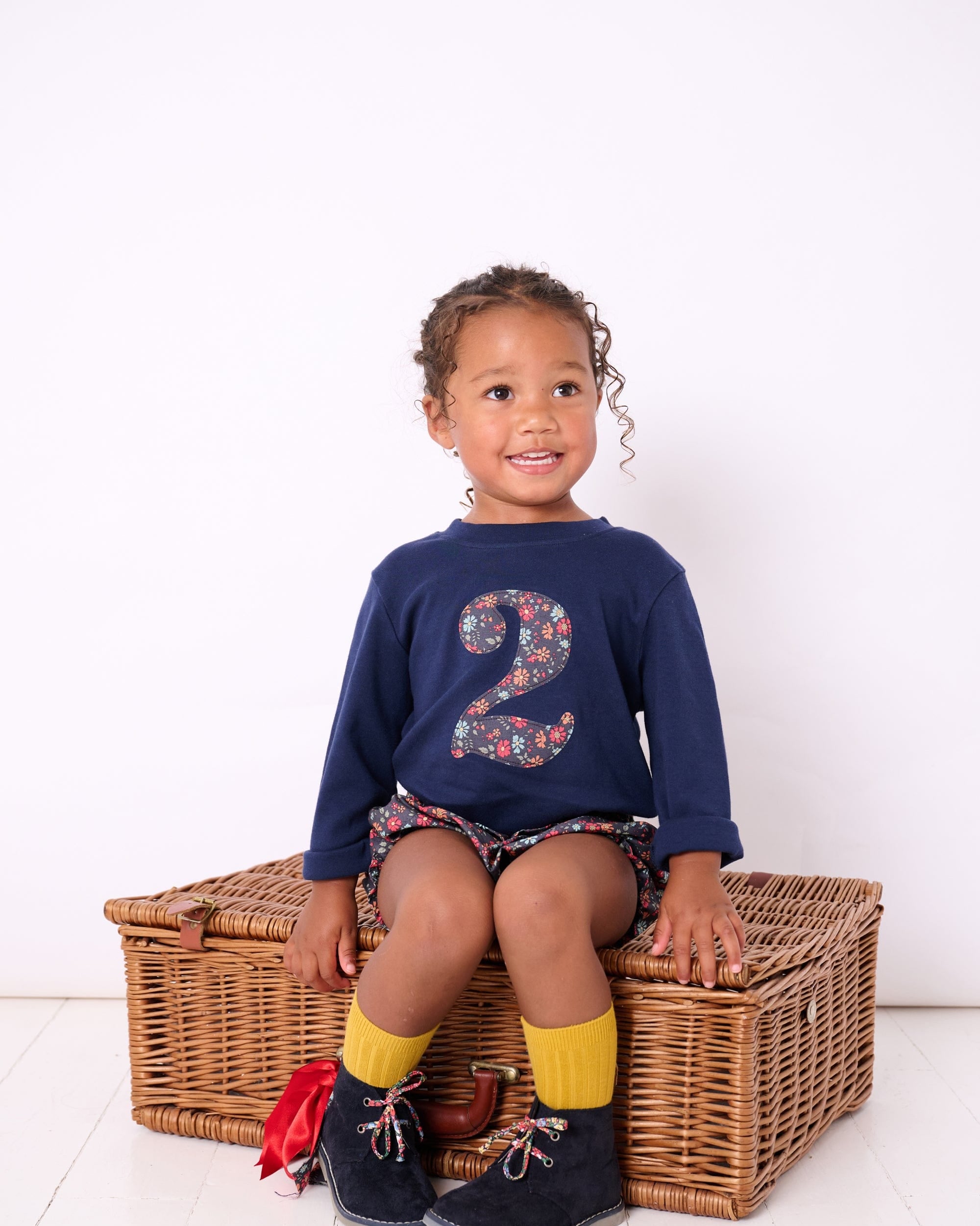 Magnificent Stanley Tee Personalised or Age Navy T-Shirt in Capel Floret Liberty Print