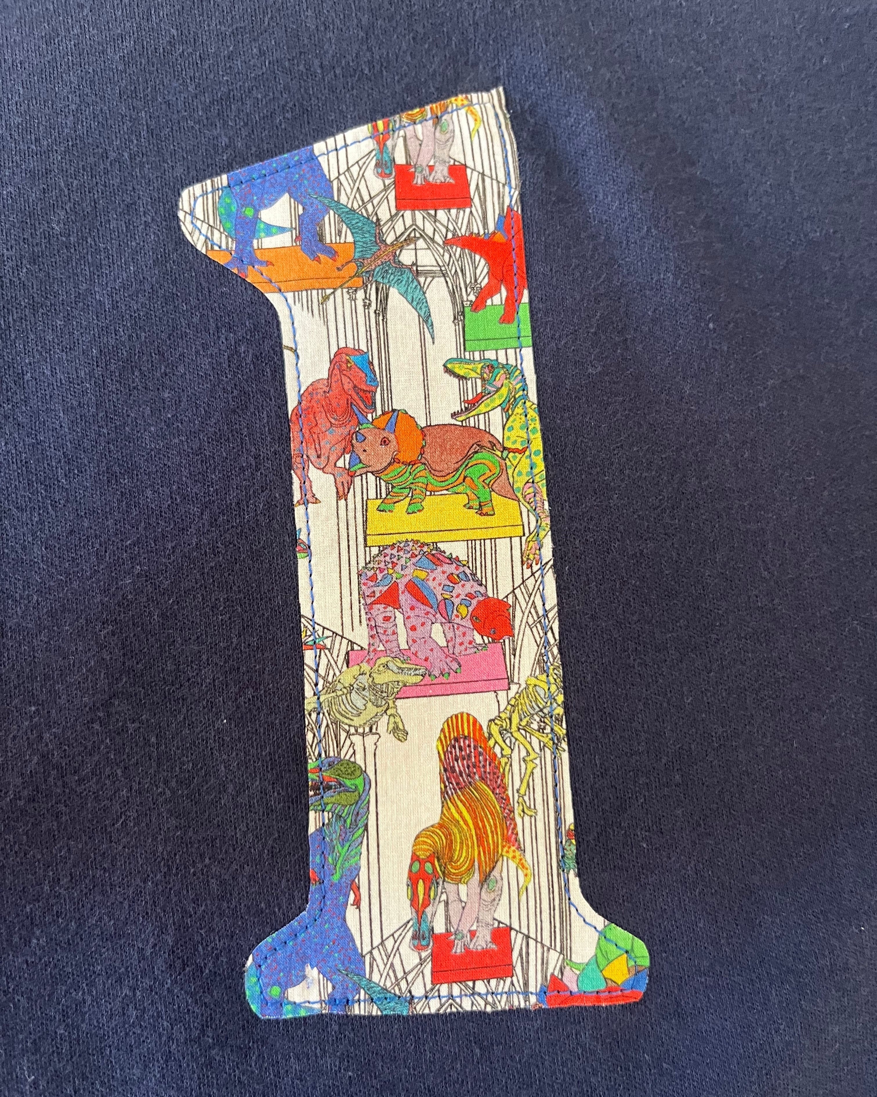 Magnificent Stanley Tee Personalised or Age Navy T-Shirt in Dinosaur Liberty Print