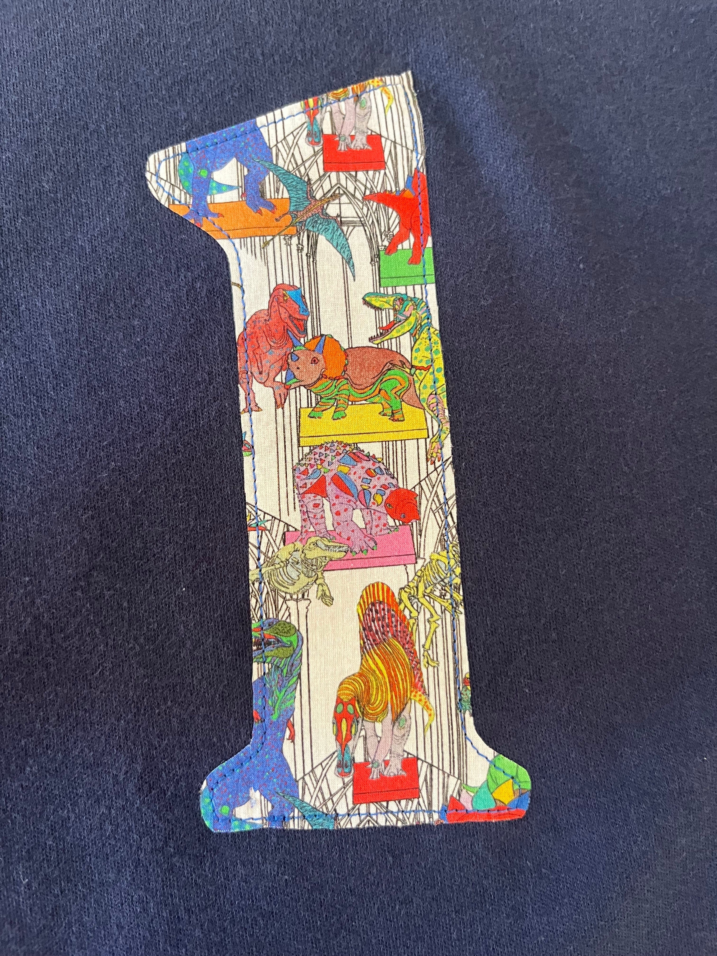 Magnificent Stanley Tee Personalised or Age Navy T-Shirt in Dinosaur Liberty Print