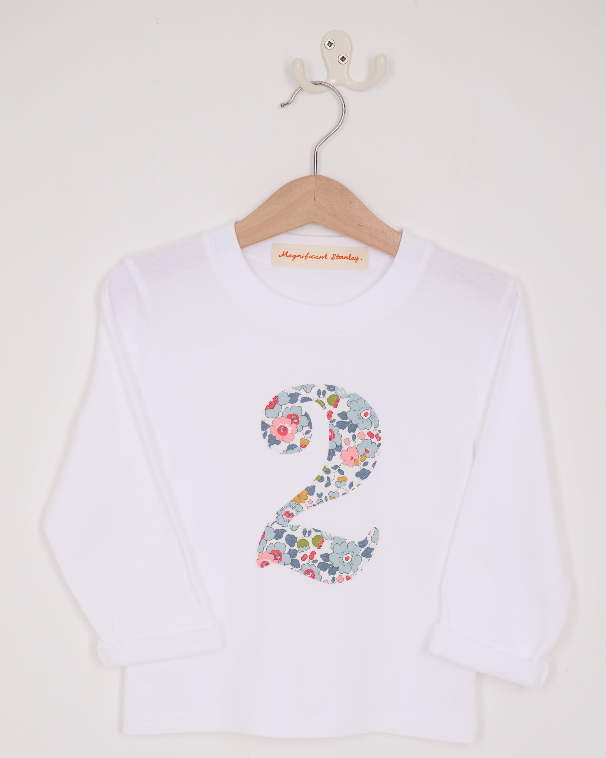Magnificent Stanley Tee Personalised or Age White T-Shirt in Betsy Grey Liberty Print