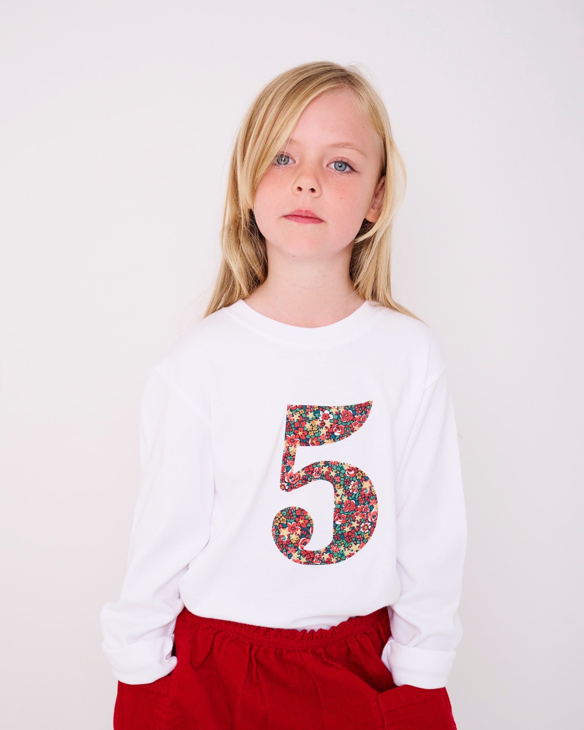 Magnificent Stanley Tee Personalised or Age White T-Shirt in Emma Etoile Liberty Print