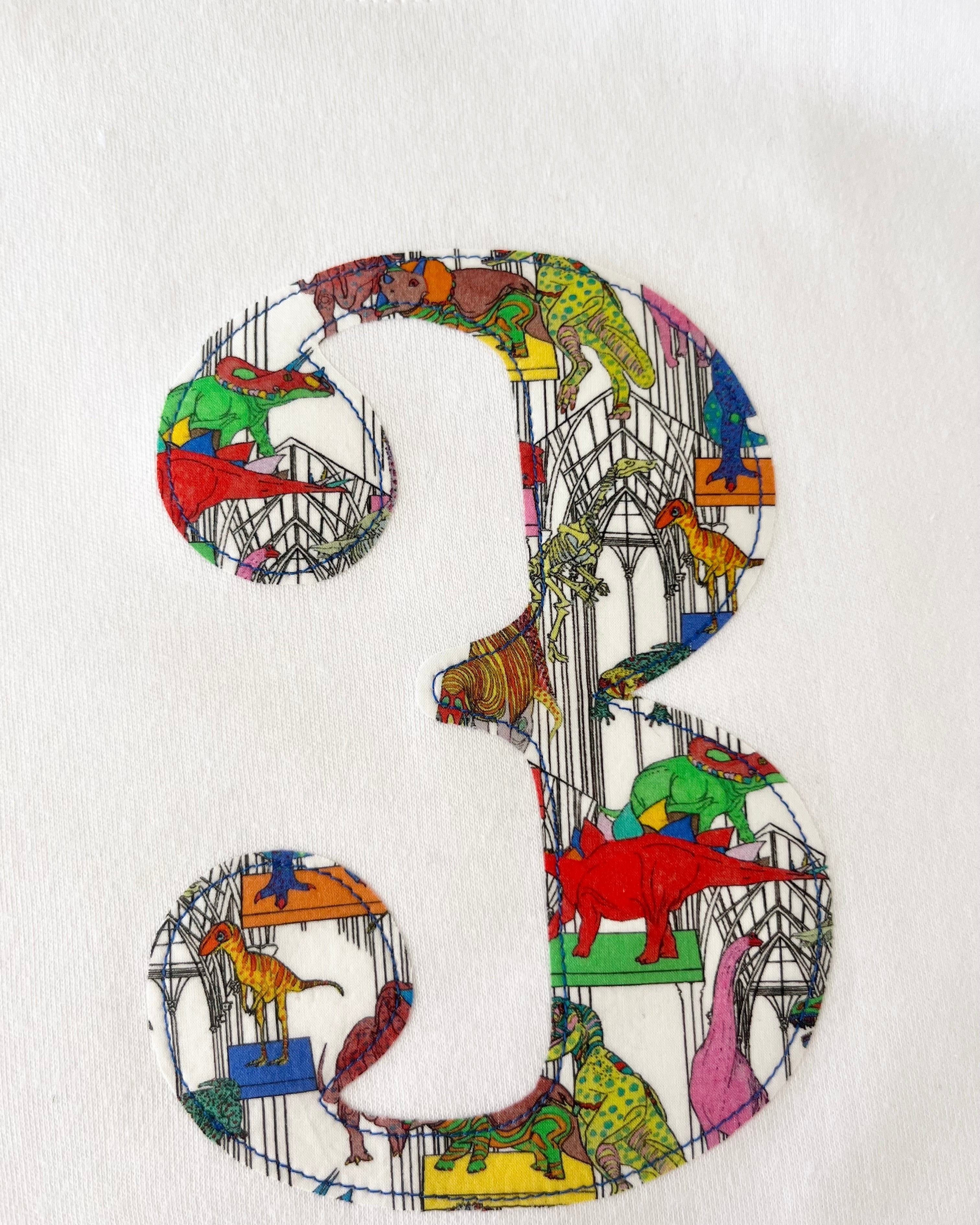 Magnificent Stanley Tee Personalised or Number White T-Shirt in Dinosaur Liberty Print