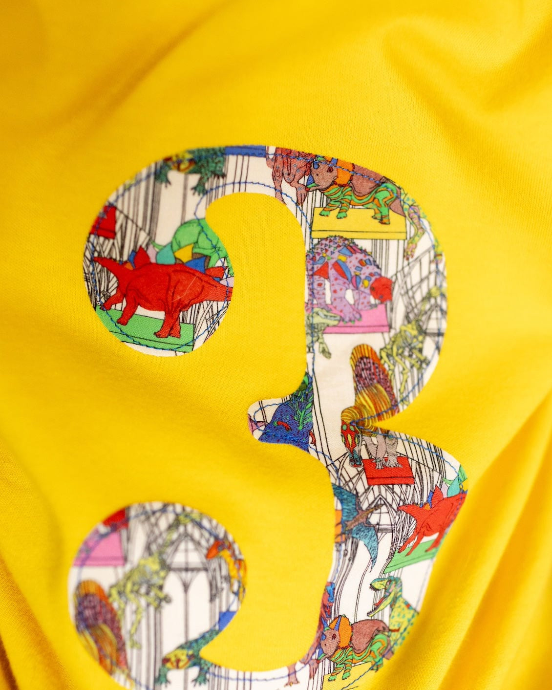 Magnificent Stanley Tee Personalised or Number Yellow T-Shirt in Dinosaur Liberty Print