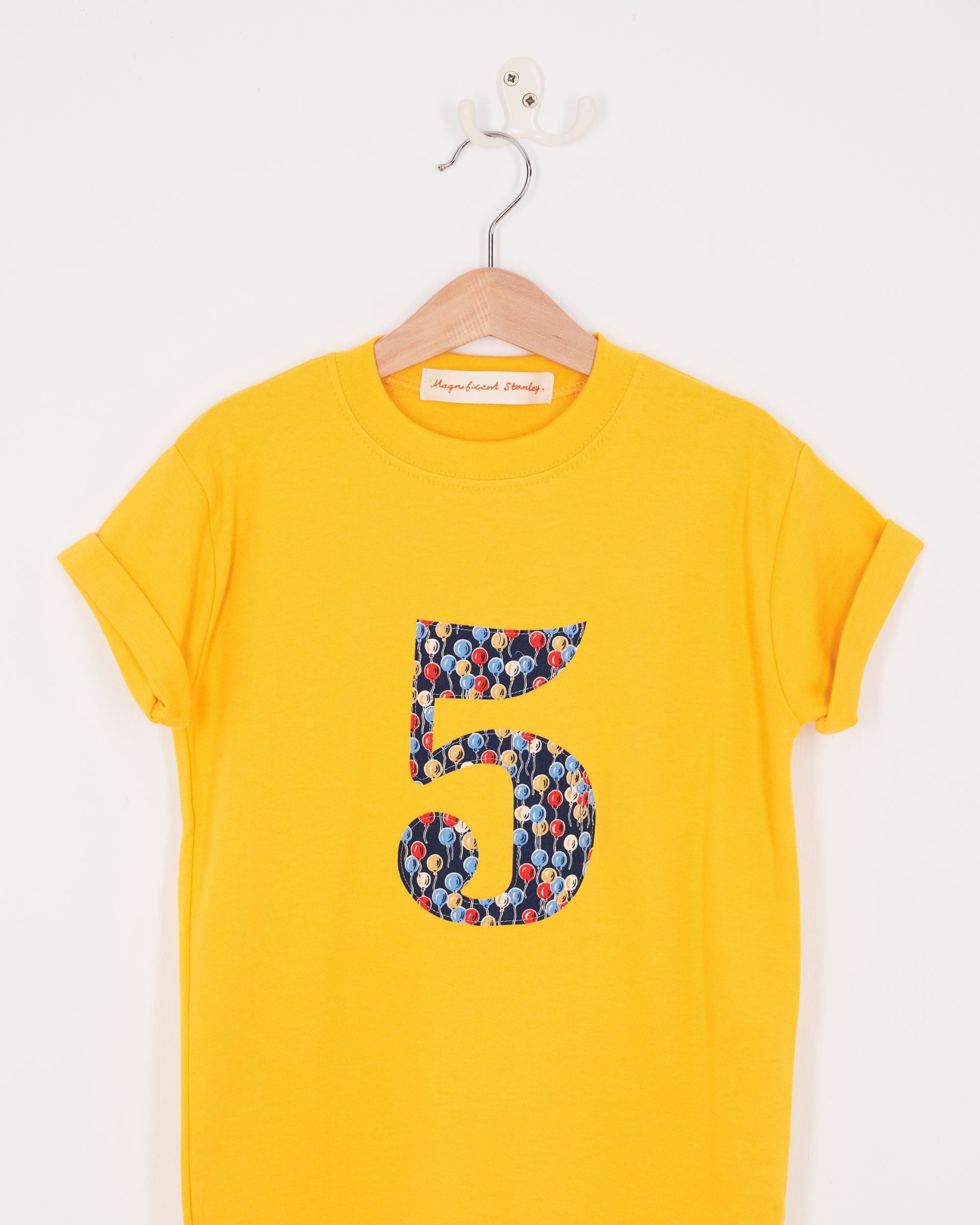 Magnificent Stanley Tee Personalised or Number Yellow T-Shirt in Ethan's Party Liberty Print