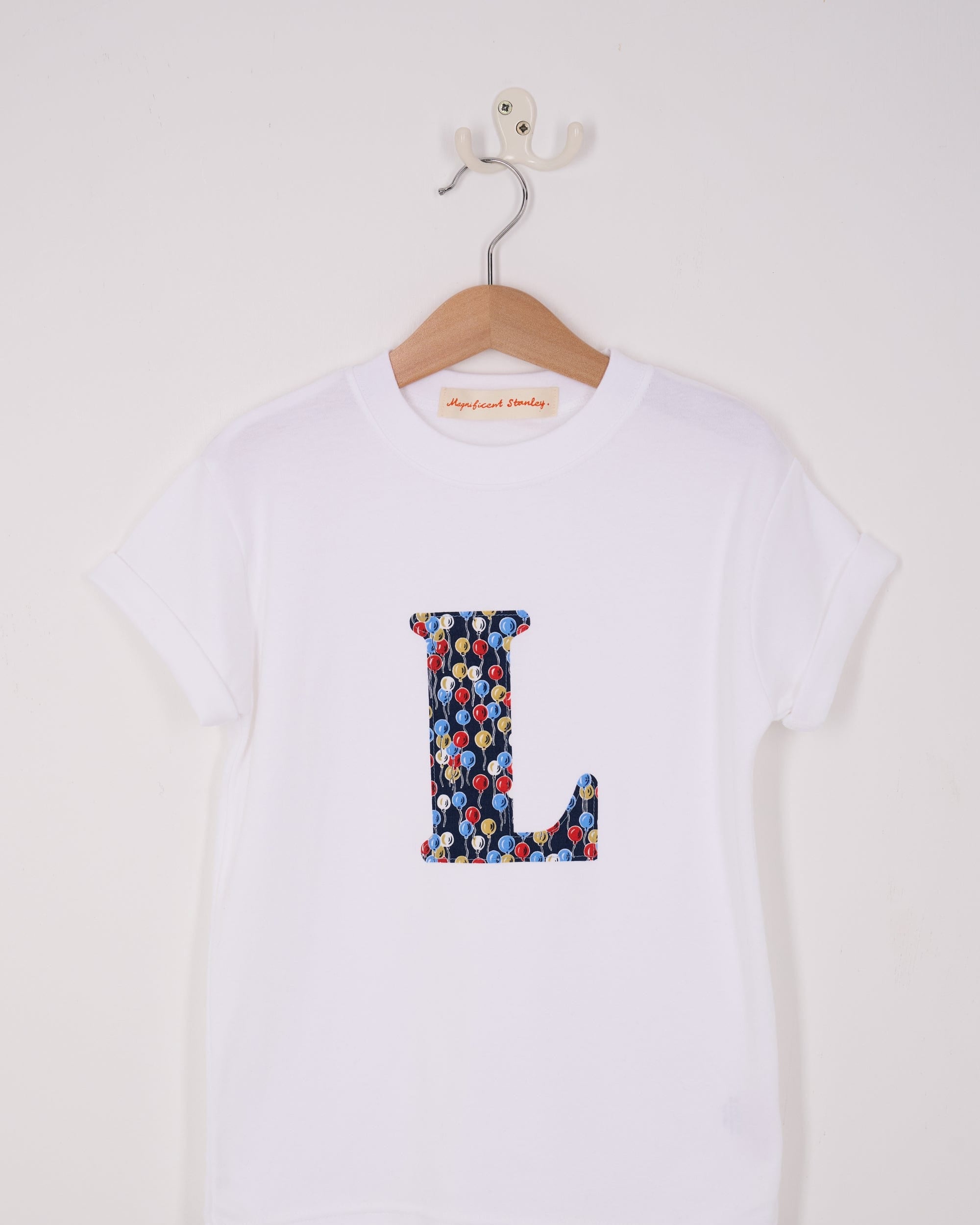 Magnificent Stanley Tee Personalised White T-Shirt in Ethan's Party Liberty Print