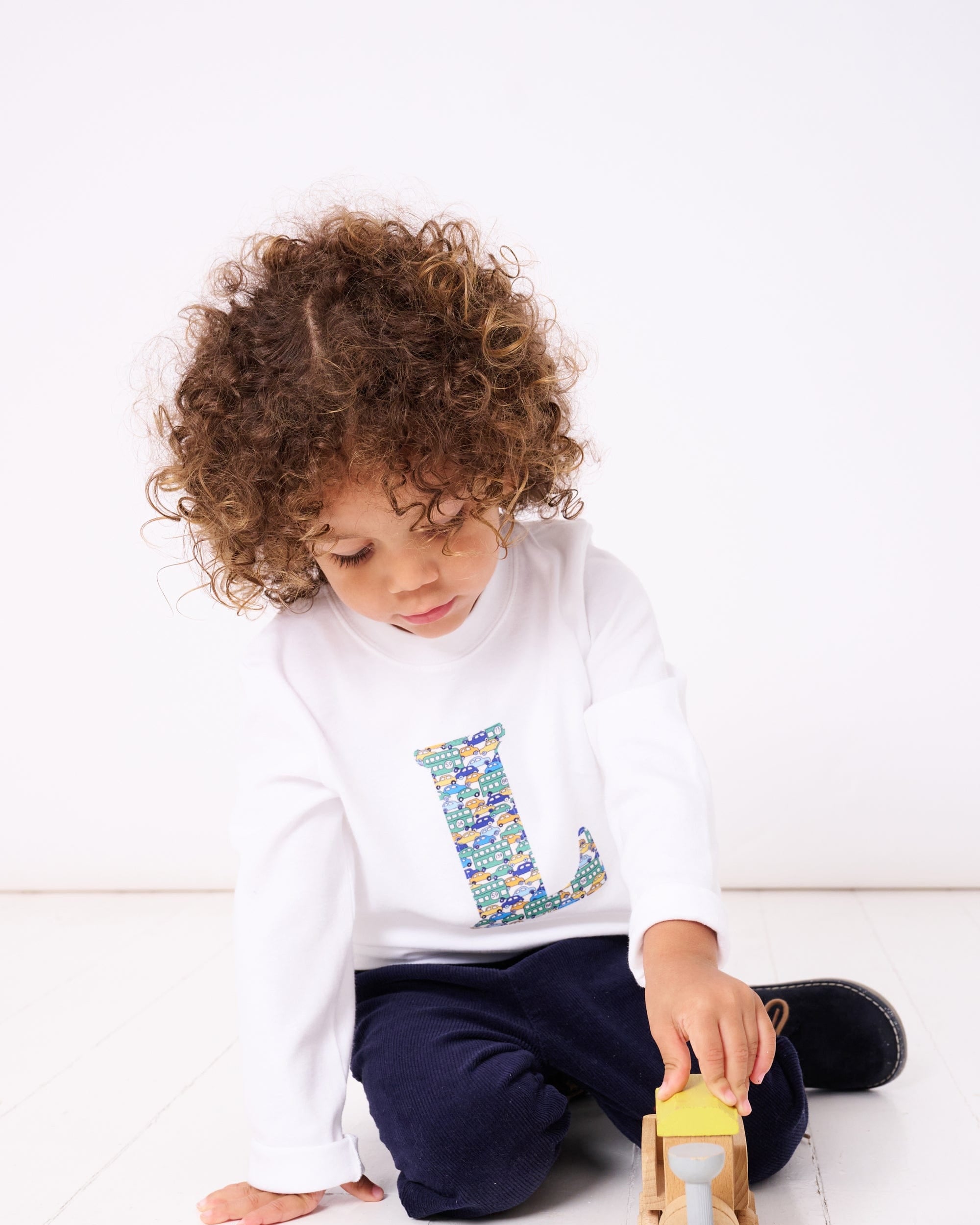 Magnificent Stanley Tee Personalised White T-Shirt in Hop On Hop Off Liberty Print