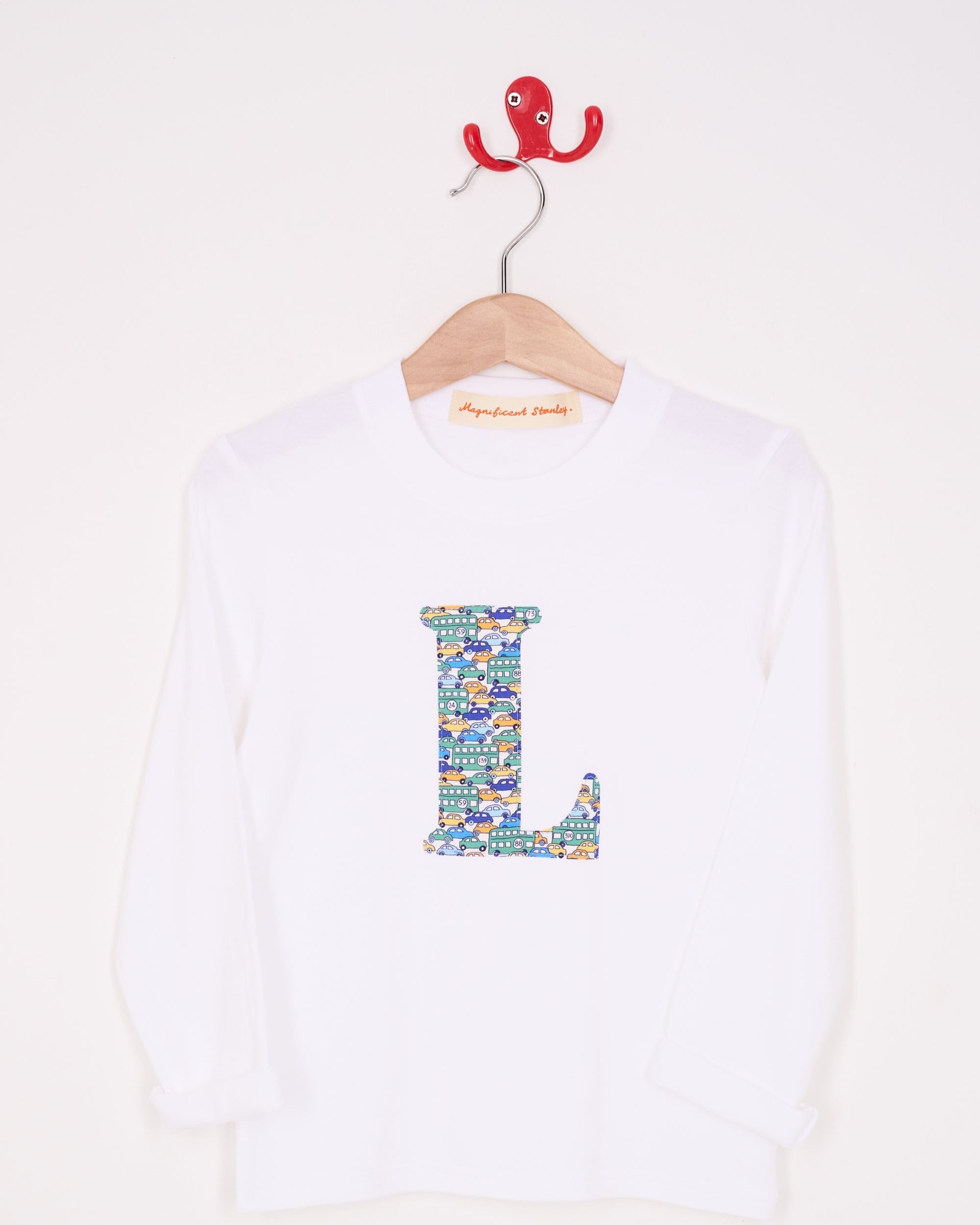 Magnificent Stanley Tee Personalised White T-Shirt in Hop On Hop Off Liberty Print