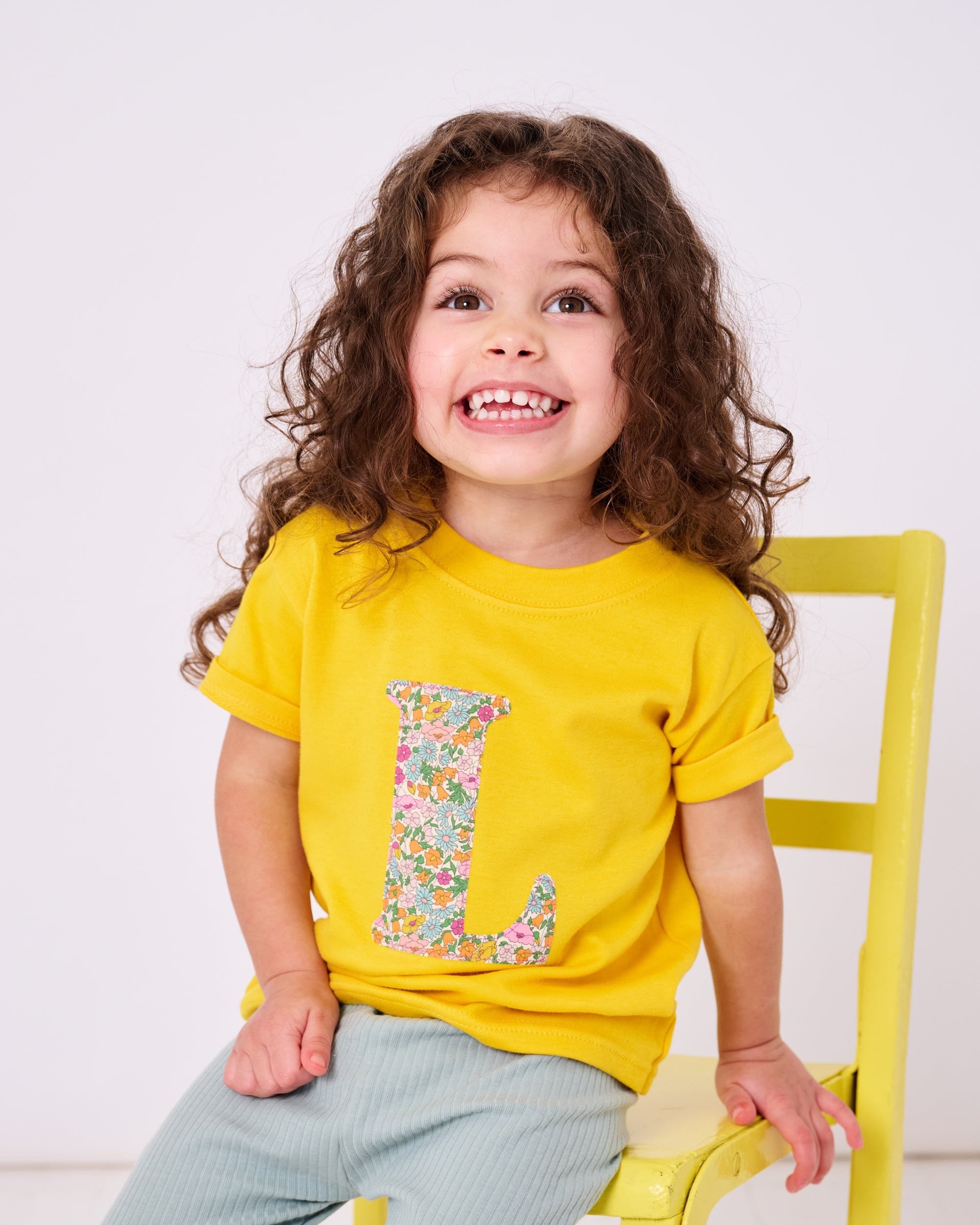 Magnificent Stanley Tee Personalised Yellow T-Shirt in Poppy Forest Liberty Print