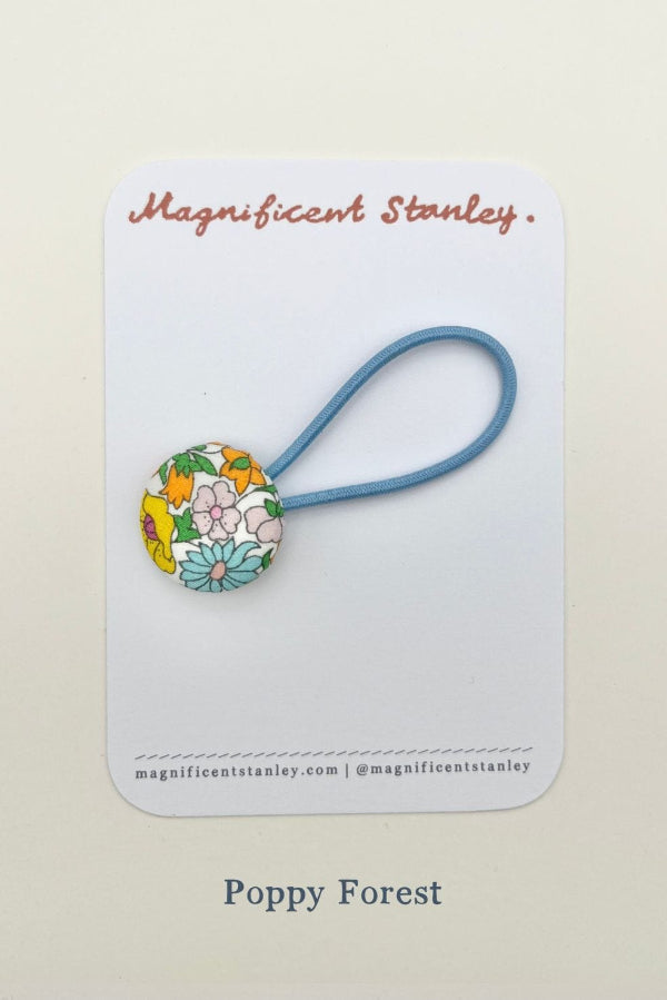 Magnificent Stanley poppy forest Liberty Print pair of blue Hair Bobble elastics