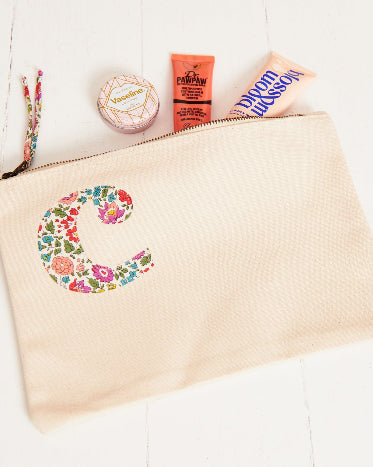 Magnificent Stanley Personalised Liberty print pouches with initials sewn on them. Teacher gifts as a make up bag.