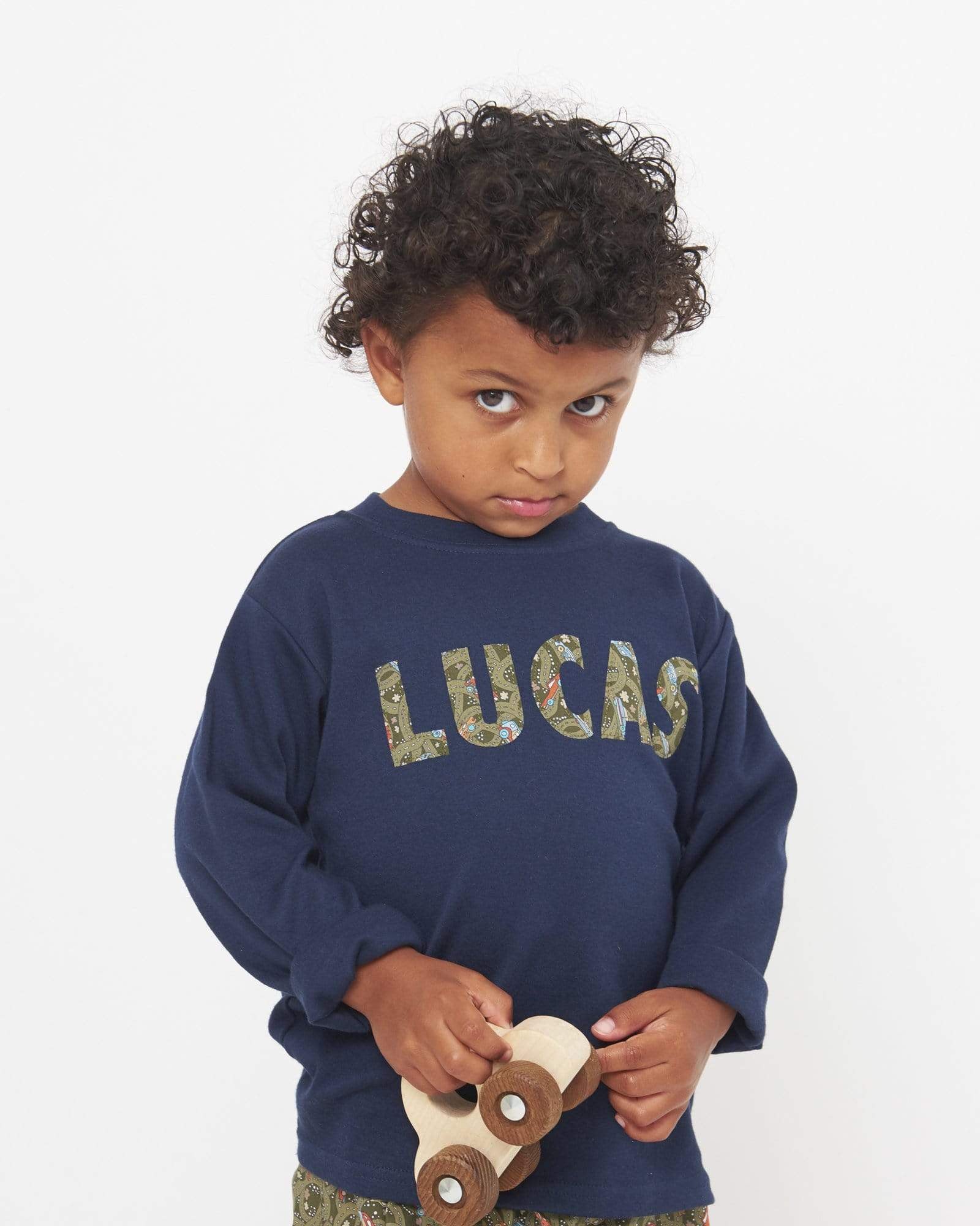 Magnificent Stanley Tee Boy's Name Navy T-Shirt in Choice of Liberty Print