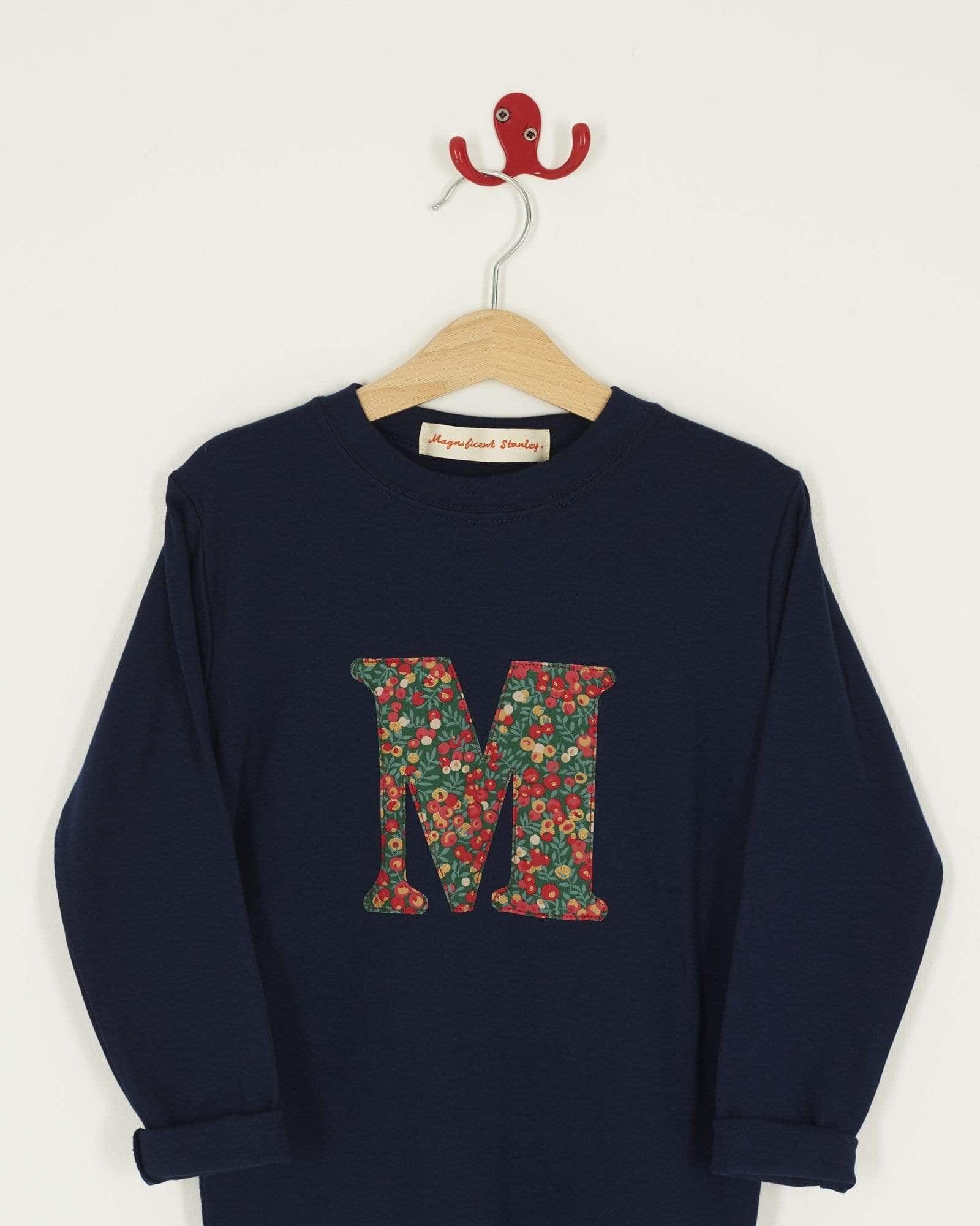 Magnificent Stanley Tee Personalised Navy T-Shirt in Glitter Wiltshire Liberty Print