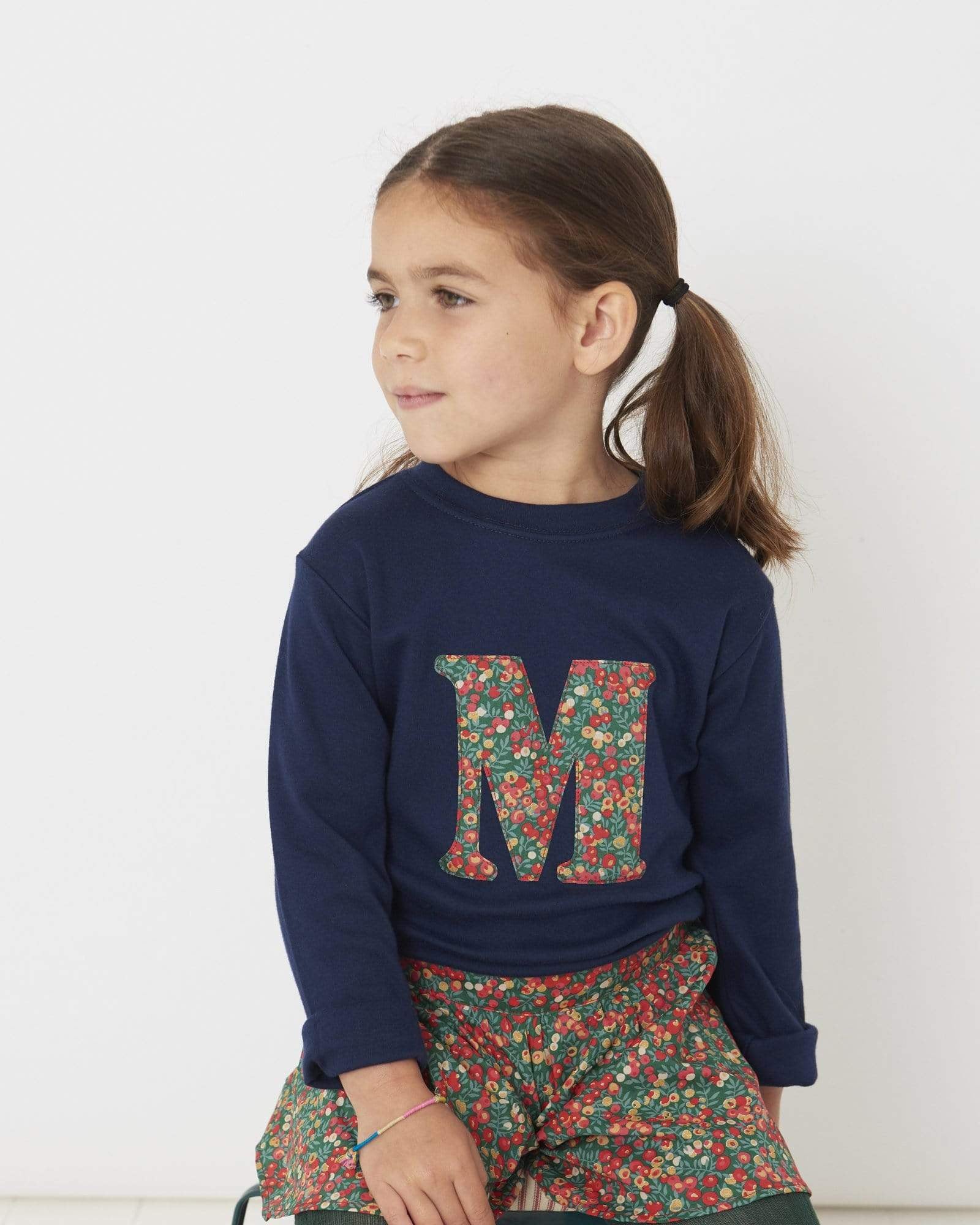 Magnificent Stanley Tee Personalised Navy T-Shirt in Glitter Wiltshire Liberty Print