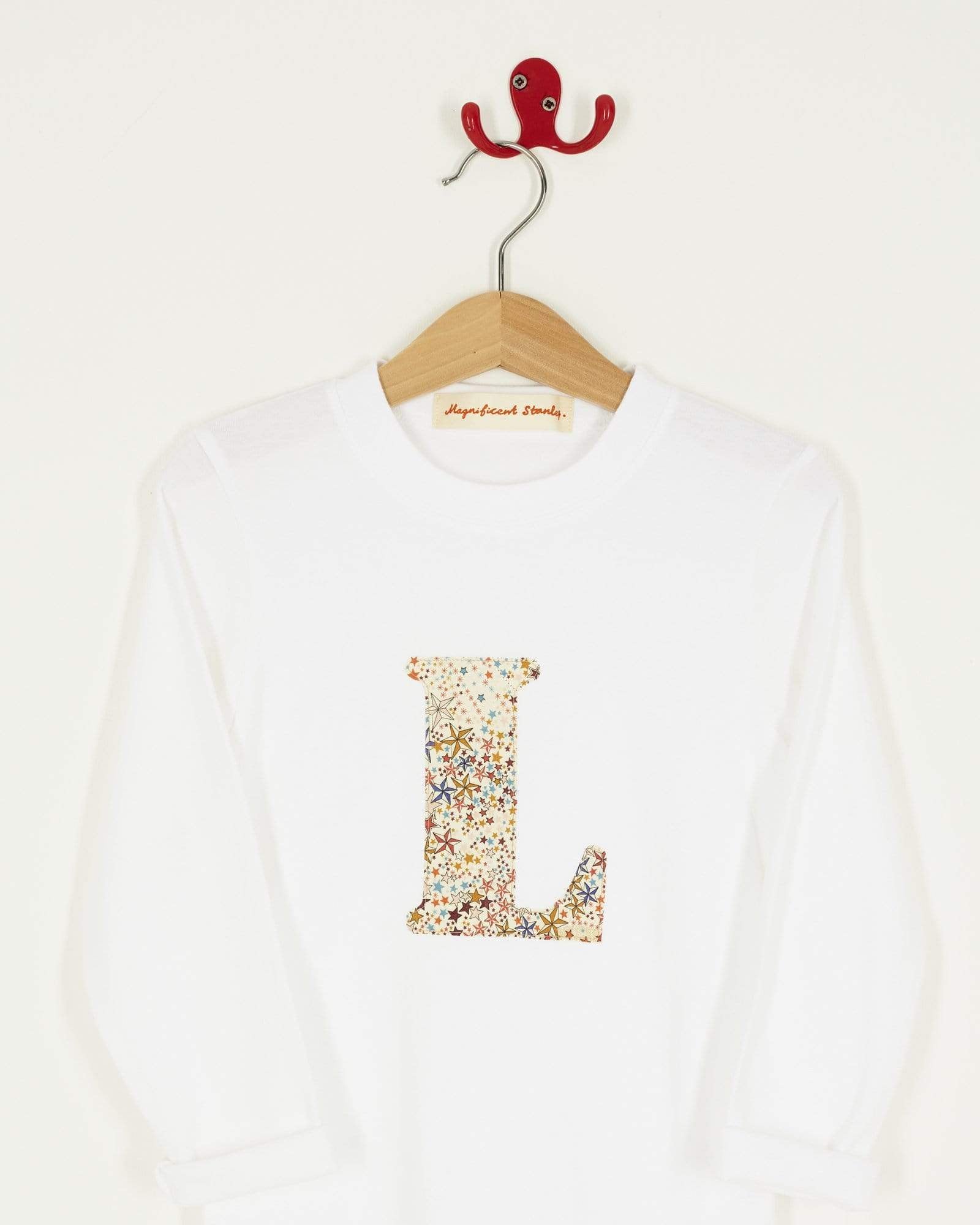 Magnificent Stanley Tee Personalised White T-Shirt in Adelajda Brown Liberty Print