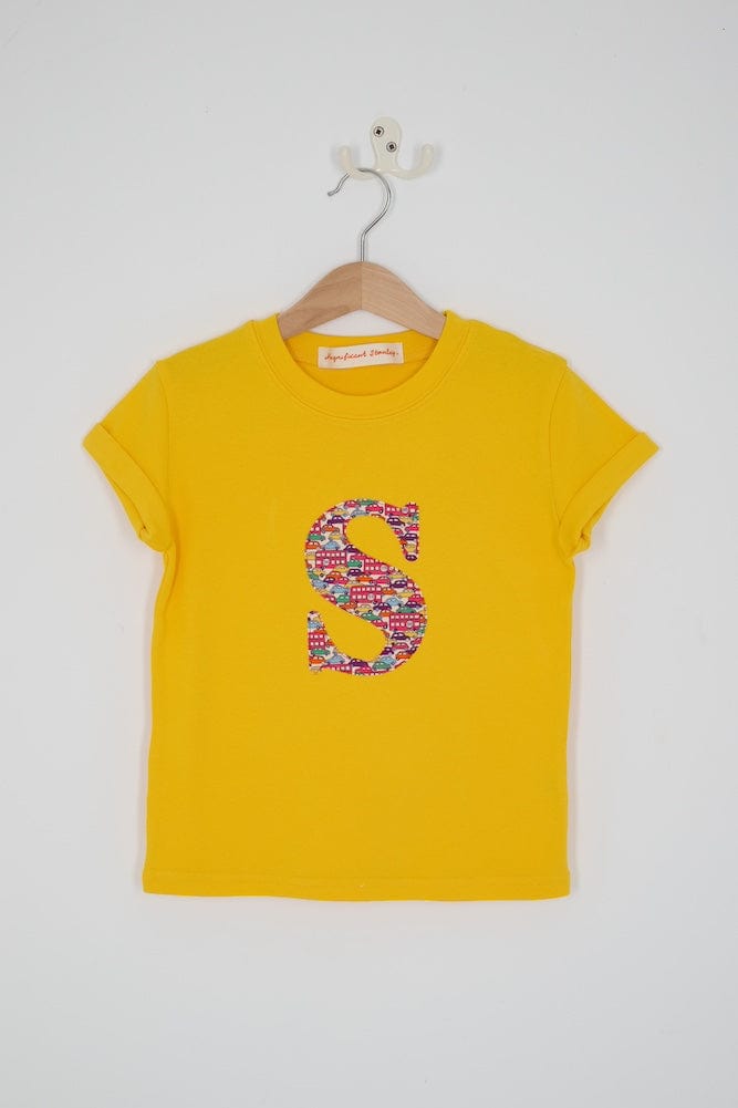 Magnificent Stanley Tee Initial Yellow T-Shirt in Hop On Hop Off Red Liberty Print
