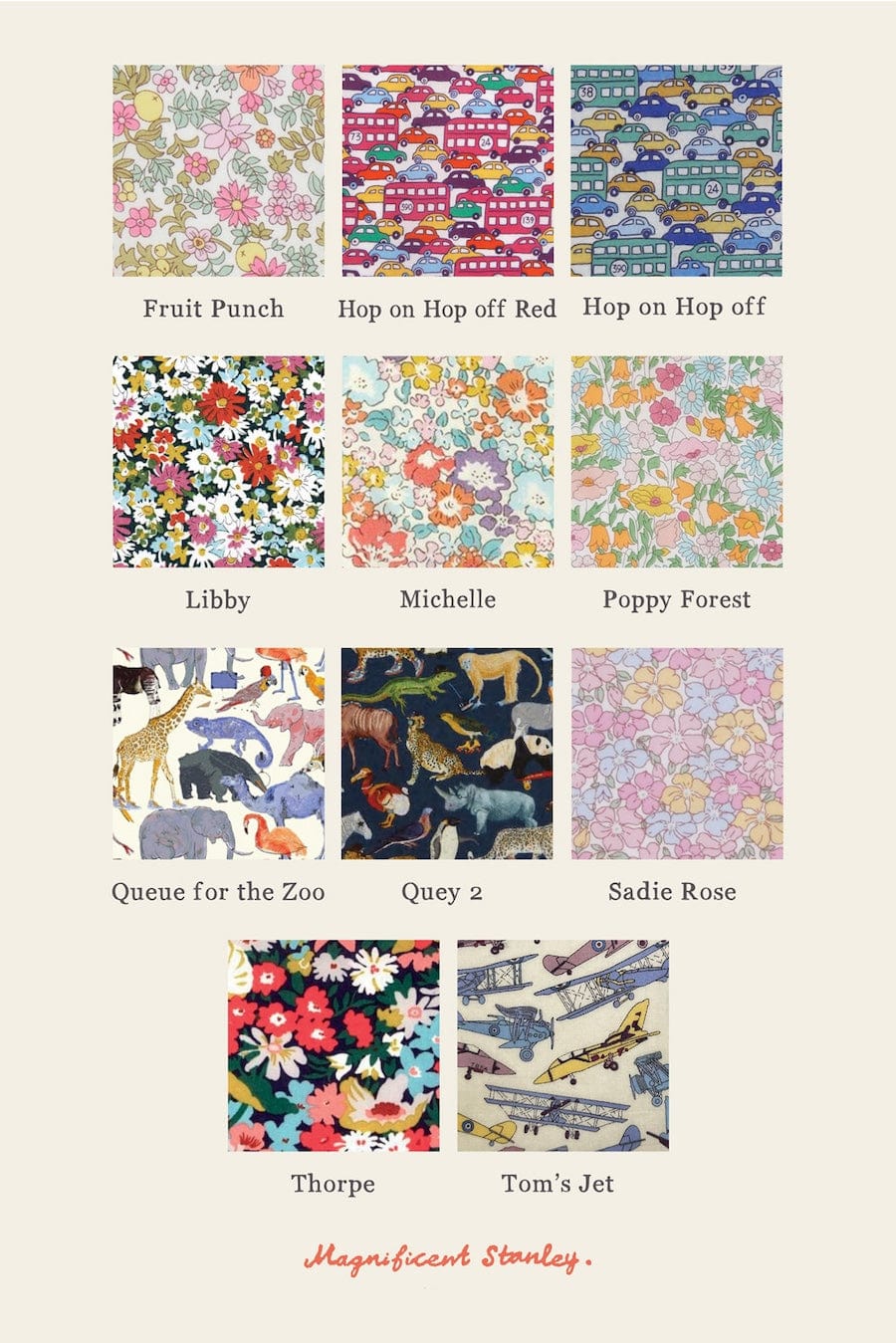 Magnificent Stanley Liberty print fabric choices. 12 Tana Lawn cotton prints.