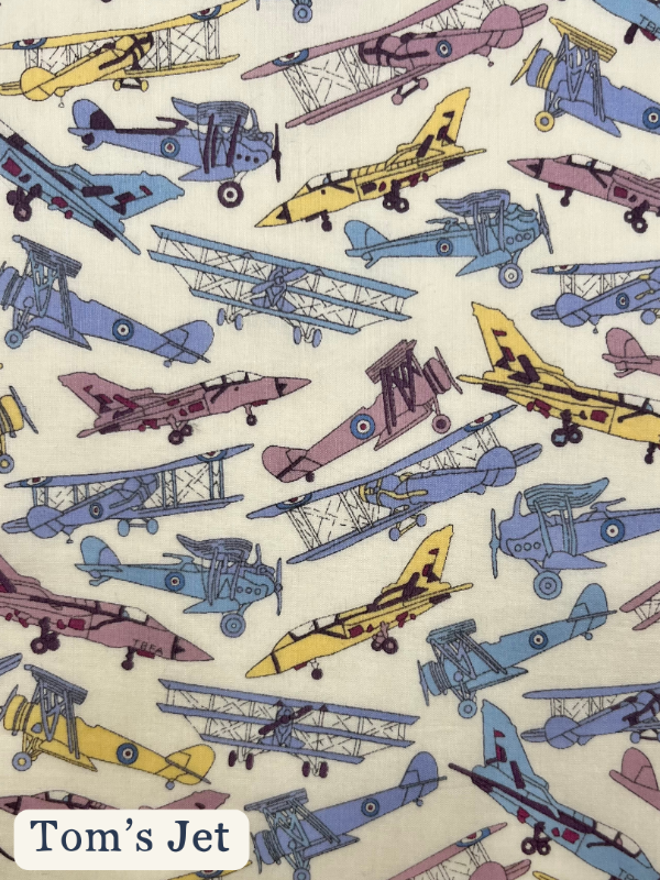 Tom's Jet Liberty print tana lawn cotton featuring a vintage plane print pattern 
