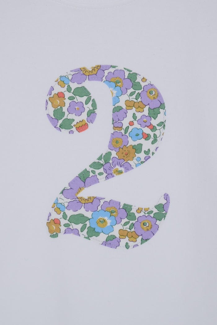 Magnificent Stanley kids birthday  Number White T-Shirt in Betsy Purple Liberty Print