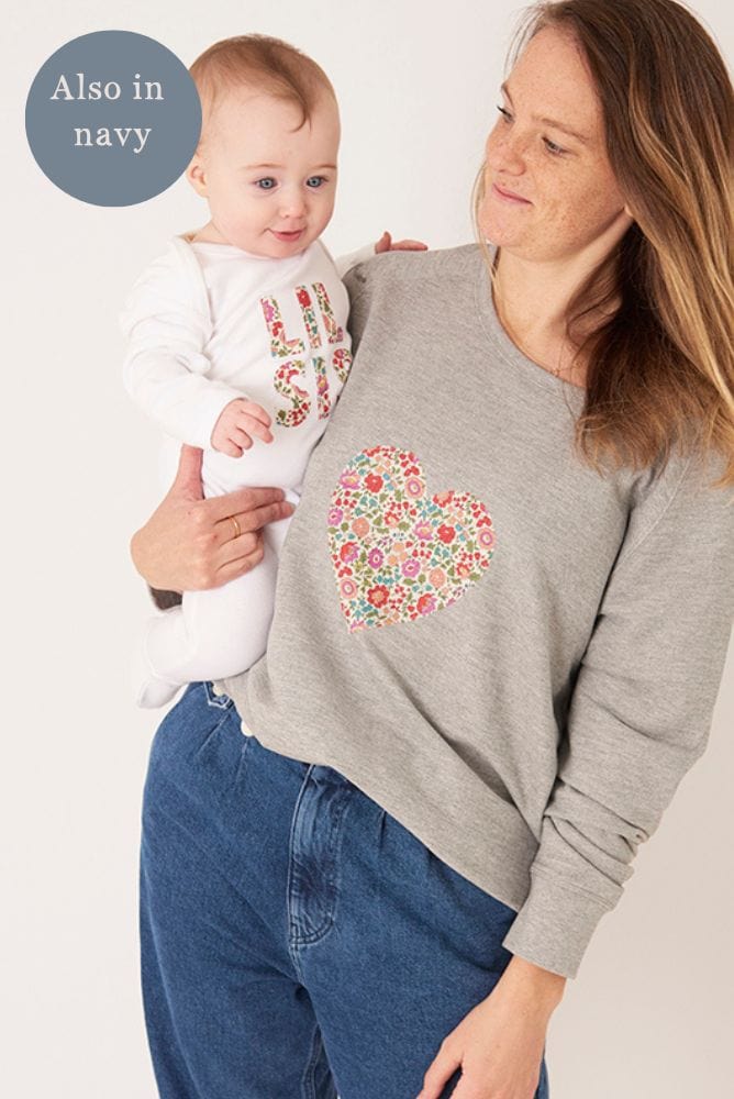 Magnificent Stanley Ladies Sweatshirt Heart Grey Ladies Sweatshirt in your Choice of Liberty Print