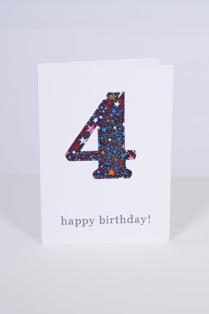 Magnificent Stanley Cards Liberty Print Birthday Card 4th birthday number 4 card in Liberty star print 