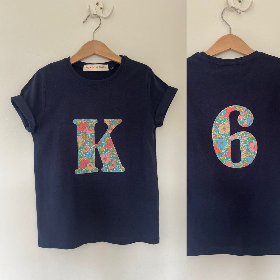 Magnificent Stanley 'K' front '6' back Meadow Song Navy S/S Tee 7-8yrs