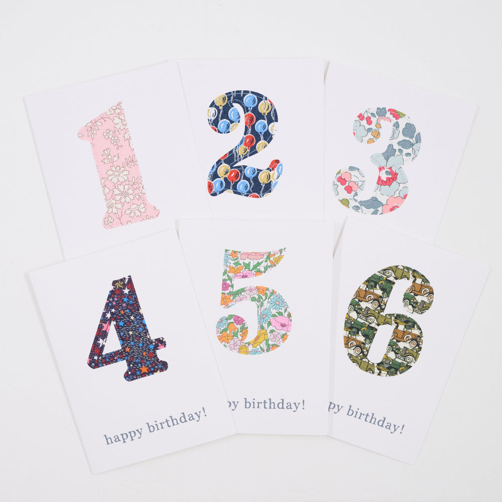 Magnificent Stanley Liberty Print Birthday Card liberty print numbers sewn onto white greetings cards