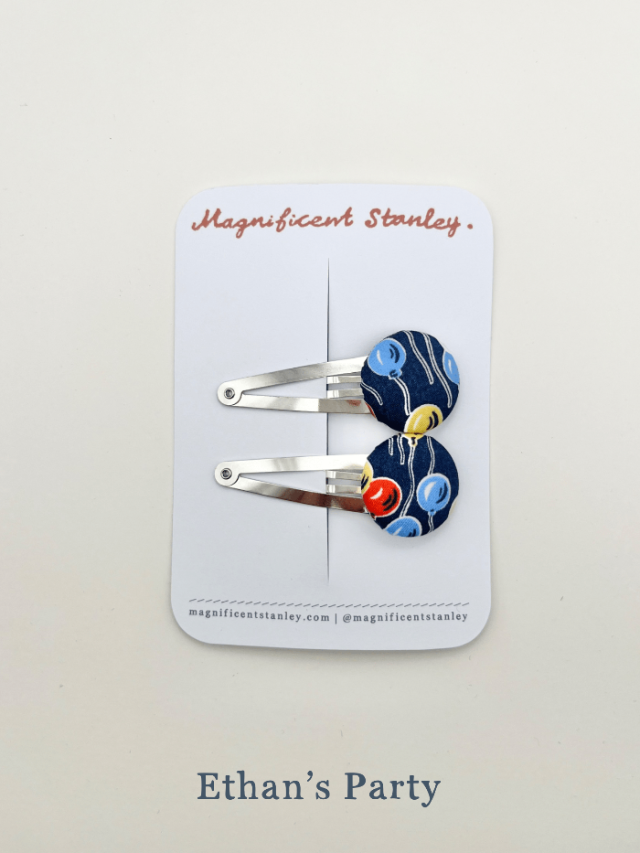 Magnificent Stanley Liberty Print Bobble Hair Clips in Ethan's party balloon print