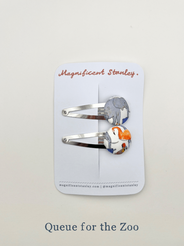 Magnificent Stanley Liberty Print Bobble Hair Clips in queue for the zoo animal print