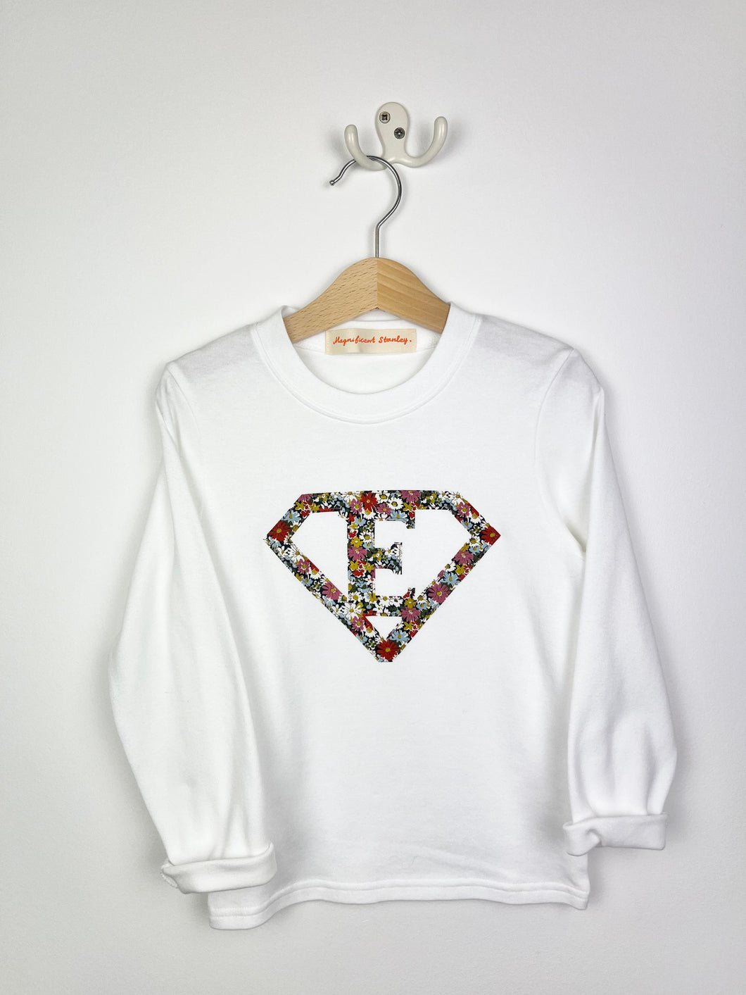 Magnificent Stanley Superhero 'E' Libby White L/S Tee 2-3yrs