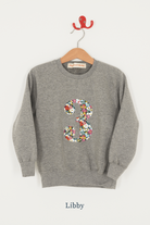 A birthday grey sweatshirt with a number 3 on in Libby floral Liberty fabric.