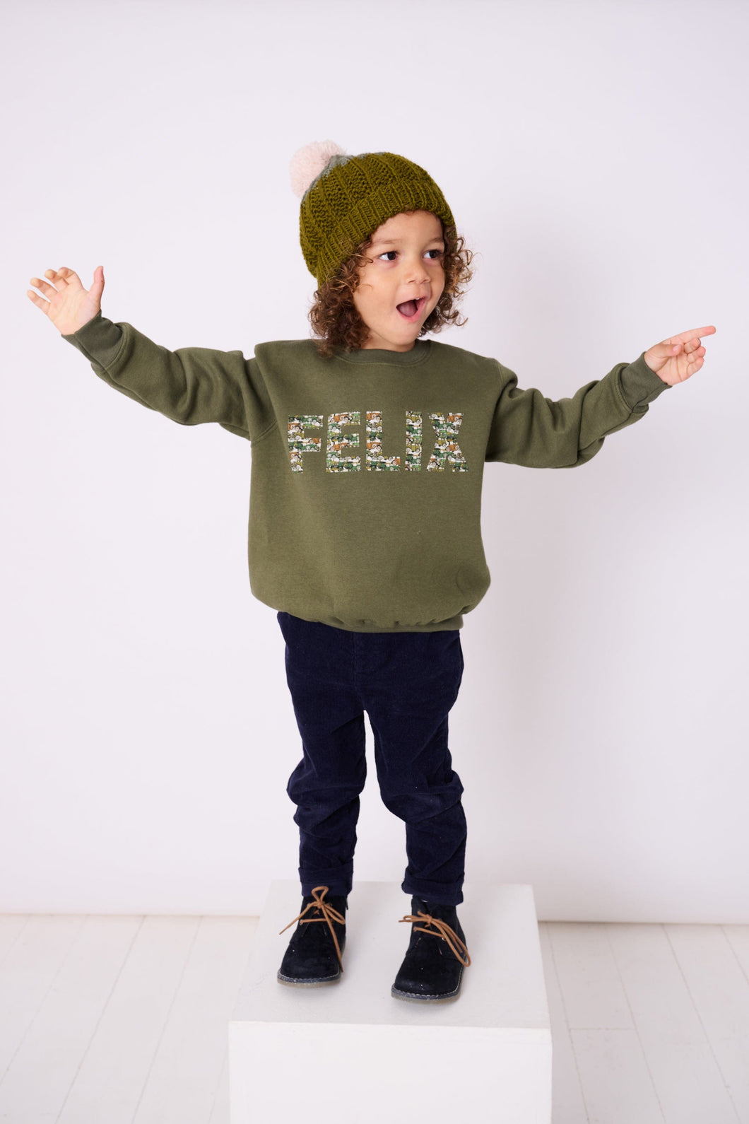 Magnificent Stanley sweatshirt Khaki Name Sweatshirt in Choice of Liberty Print