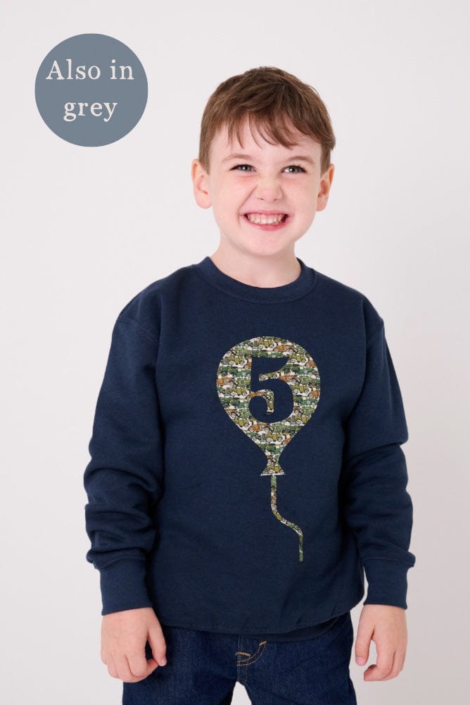 Magnificent Stanley sweatshirt Number Balloon Navy or Grey Sweatshirt in Choice of Liberty Print