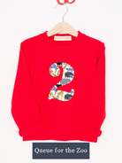 a Magnificent Stanley long sleeve Red birthday T-Shirt with the number 2 on the front in Queue for the zoo animal Liberty Print