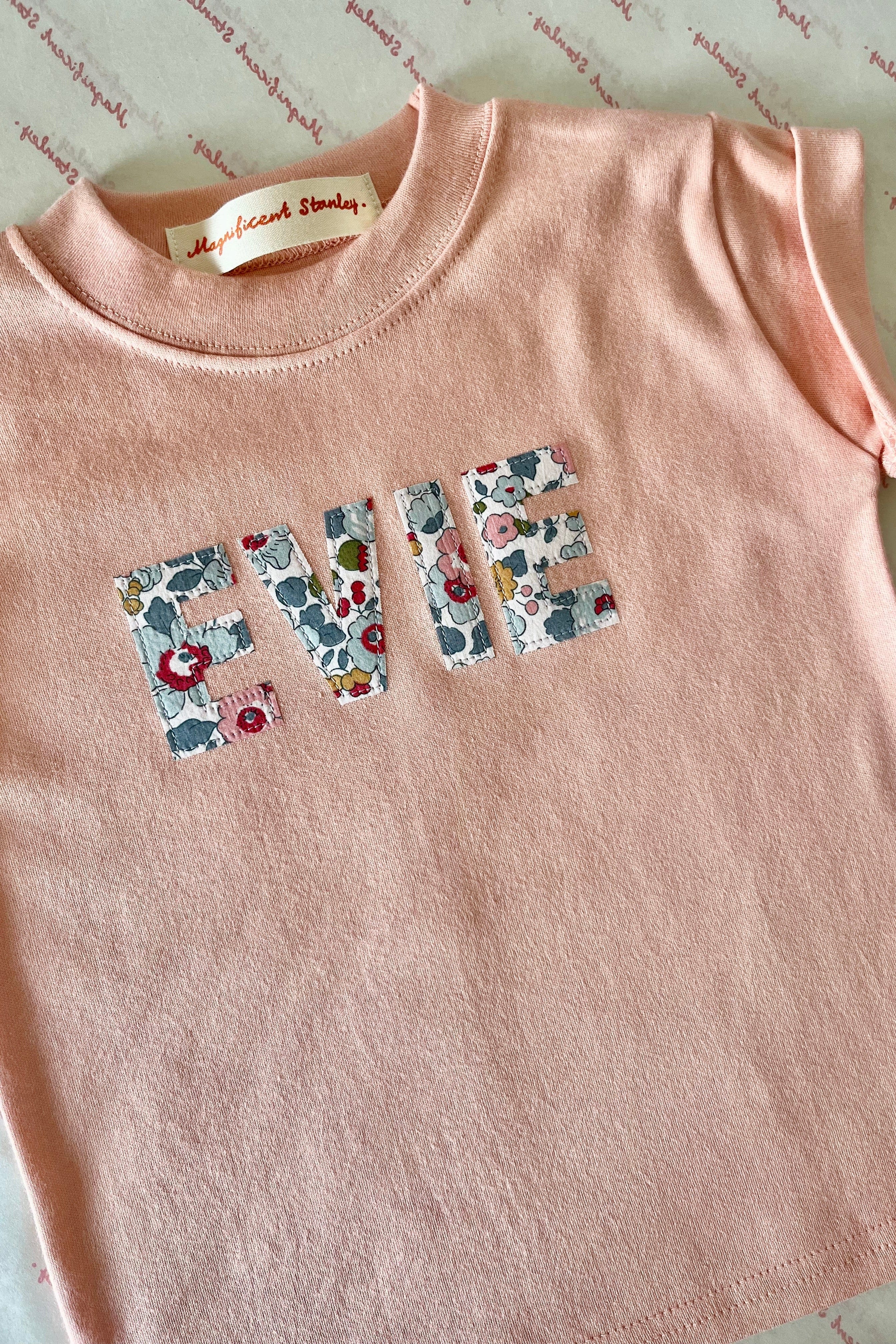 Magnificent Stanley Tee Dusty Pink Name Tee in Choice of Liberty Print