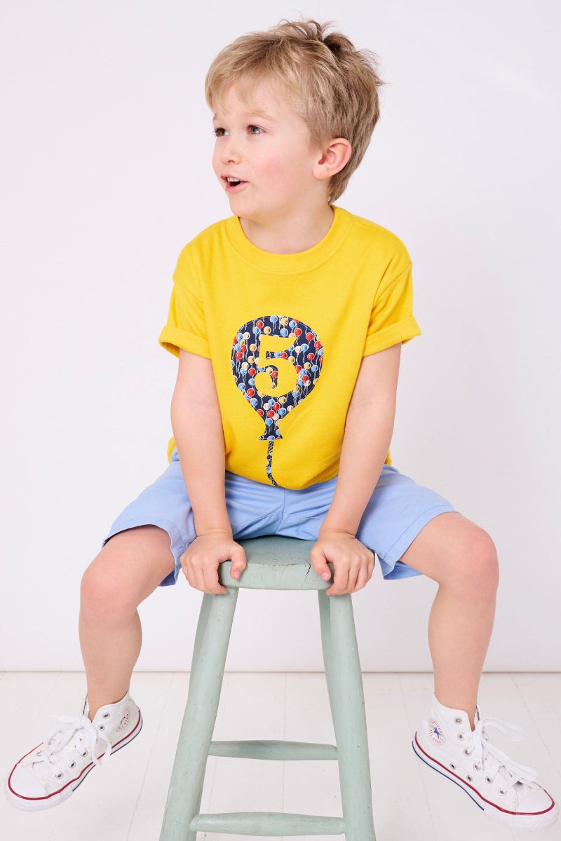 Magnificent Stanley Tee Number Balloon Yellow T-Shirt in Choice of Liberty Print